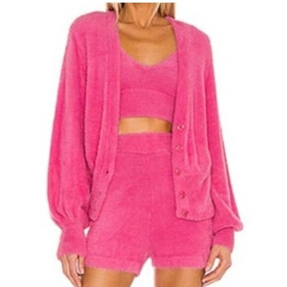 L Space Sweaters - L Space Daydreamin Button Front Cardigan Barbie Pink Knit Fuzzy Cozy XL Coquette